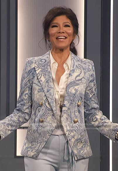 Julie’s blue paisley print blazer on Big Brother