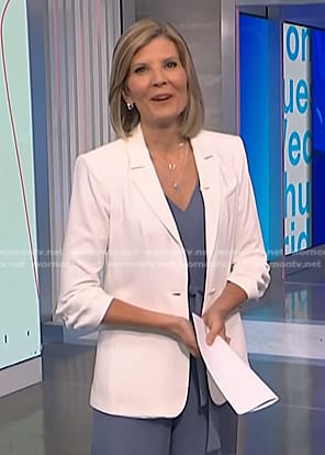 Kate’s white ruched sleeve blazer on NBC News Daily