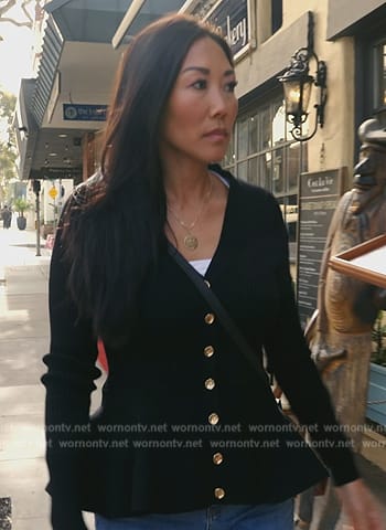 Katie’s black peplum cardigan on The Real Housewives of Orange County