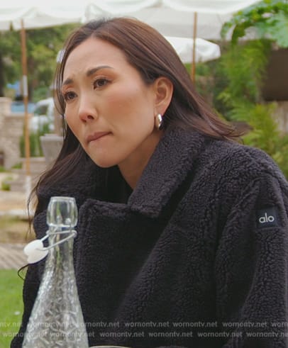 Katie’s black sherpa coat on The Real Housewives of Orange County