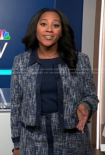 Kay Angrum’s blue tweed jacket and skirt on NBC News Daily