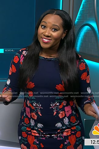 Kay Angrum’s navy floral sheath dress on NBC News Daily