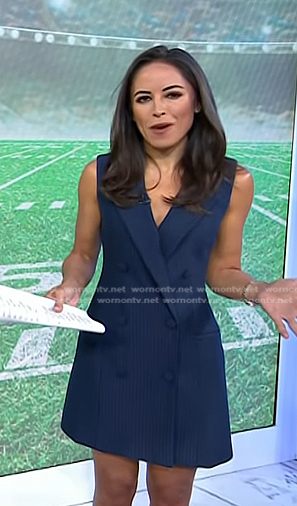 Kaylee’s navy pinstripe sleeveless blazer dress on Today
