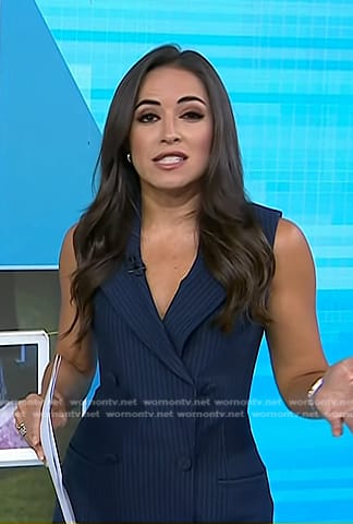 Kaylee’s navy pinstripe sleeveless blazer dress on Today