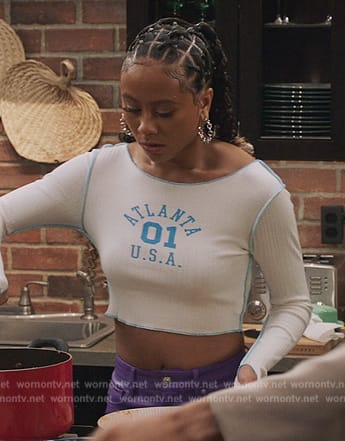 Keisha’s white Atlanta crop top on All American Homecoming