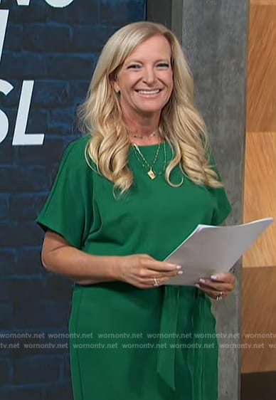 Alison Triessl’s green tie waist dress on Access Hollywood