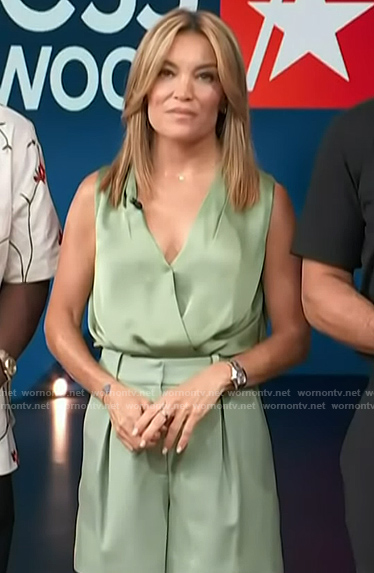 Kit’s green wrap top and shorts on Access Hollywood