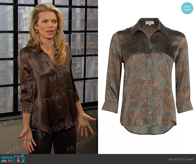 L'Agence Dani Safari-Printed Silk Blouse worn by Catherina Greene (AnnaLynne McCord) on Days of our Lives