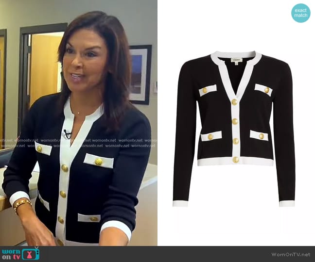 L'Agence Estefania Contrast-Trim Cardigan worn by Meg Oliver on CBS Evening News