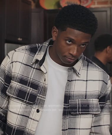 Lando’s white plaid overshirt on All American Homecoming
