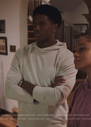 Lando’s white textured hoodie on All American Homecoming