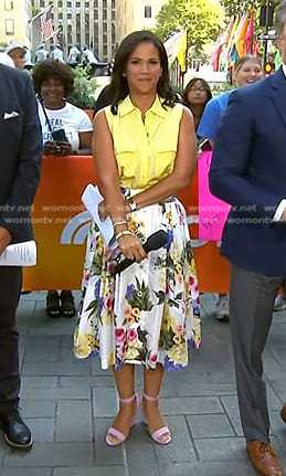 Laura’s yellow sleeveless shirt and floral skirt on Today
