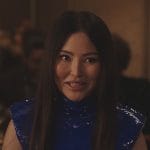 Li’s blue sequin turtleneck dress on Emily in Paris