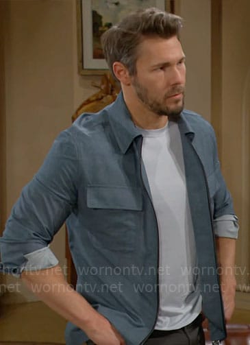 Liam’s blue zip shirt on The Bold and the Beautiful