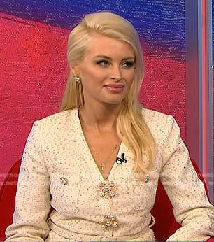 Lindsay Davis’s ivory tweed jacket and skirt on NBC News Daily