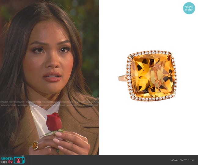 Lisa Nik 18K Rose Gold Citrine Statement Ring with Diamonds in Citrine worn by Jenn Tran on The Bachelorette