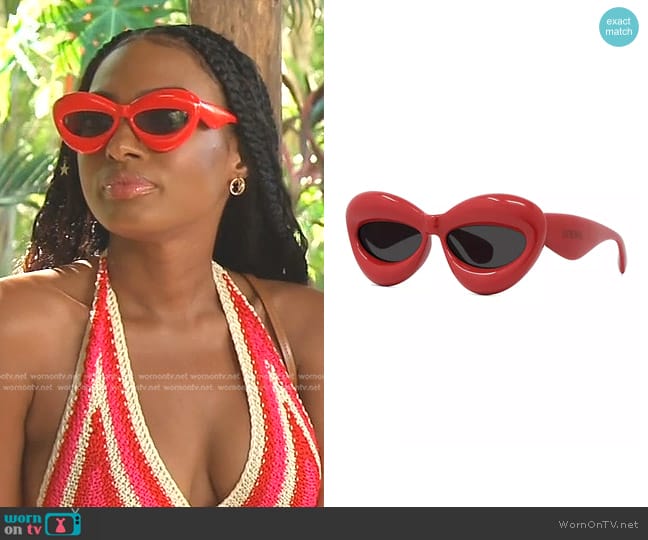Loewe 55MM Inflated Cat-Eye Sunglasses in Shiny Red worn by Lesa Milan (Lesa Milan) on The Real Housewives of Dubai