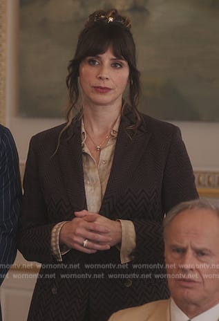Lu-Anne’s brown zig-zag print blazer on Emily in Paris
