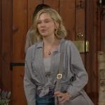 Lucy’s striped shirt and denim skirt on The Young and the Restless