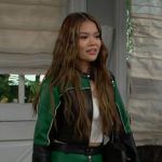 Luna’s green and black leather jacket and pants set on The Bold and the Beautiful