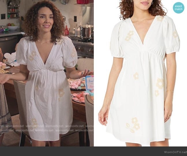 Madewell Annamarie Embroidered Mini Dress worn by Carmen (Vanessa Rubio) on Cobra Kai