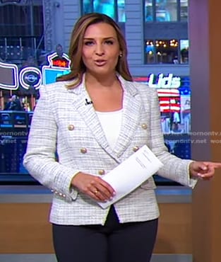 Mary’s white double breasted tweed blazer on Good Morning America