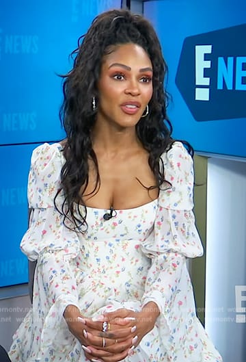 Meagan Good’s white floral print dress on E! News