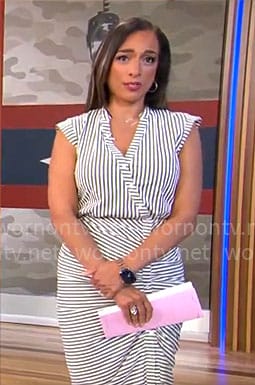 Michelle Miller’s striped asymmetric button front dress on CBS Mornings