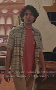 Miguel’s striped button front shirt on Cobra Kai
