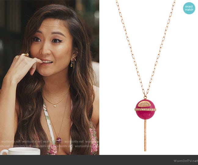 Mimia Leblanc Lollipop Fuchsia Jade Regular Pendant worn by Mindy Chen (Ashley Park) on Emily in Paris