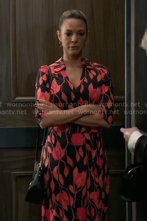 Natalia’s leaf print wrap dress on General Hospital