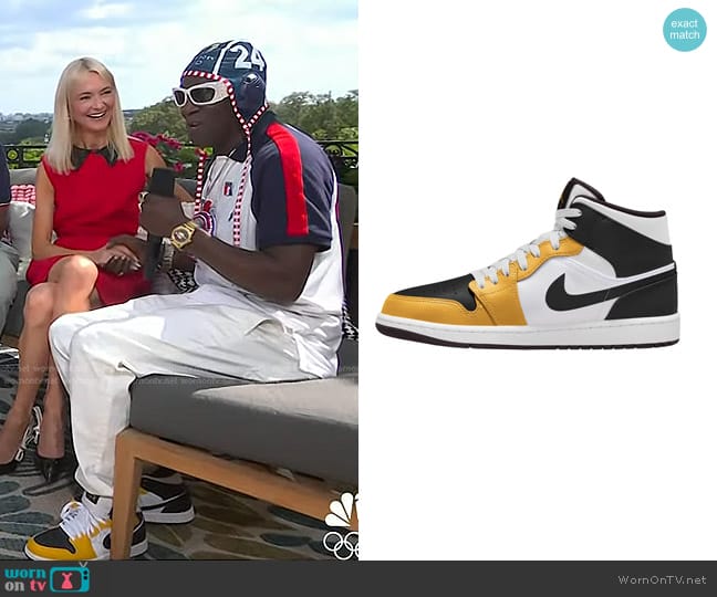 Jordan Air Jordan 1 Mid Sneaker in Yellow Ochre/ Black/ White worn by Flavor Flav on Today