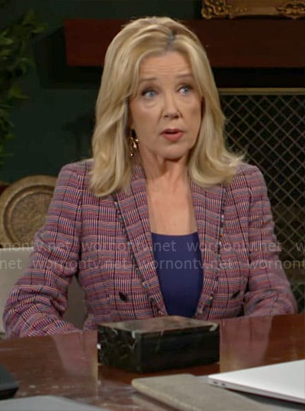 Nikki’s patterened tweed blazer on The Young and the Restless