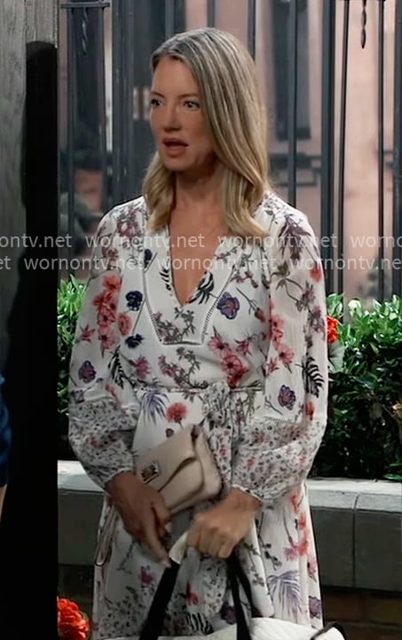 Nina’s white floral long sleeve dress on General Hospital