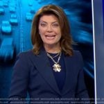 Norah’s navy peak lapel blazer on CBS Evening News