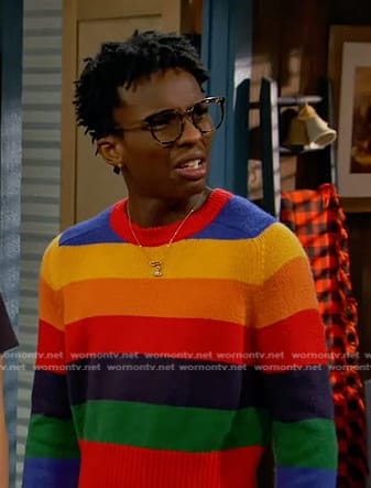 Norah’s rainbow stripe sweater on Bunkd