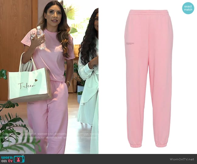 Pangaia Organic Cotton Track Pants in Magnolia Pink worn by Taleen Marie (Taleen Marie) on The Real Housewives of Dubai