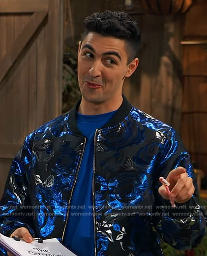Parker’s blue floral sequin bomber jacket on Bunkd