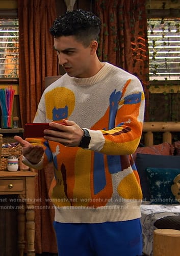 Parker’s geometric print sweater on Bunkd