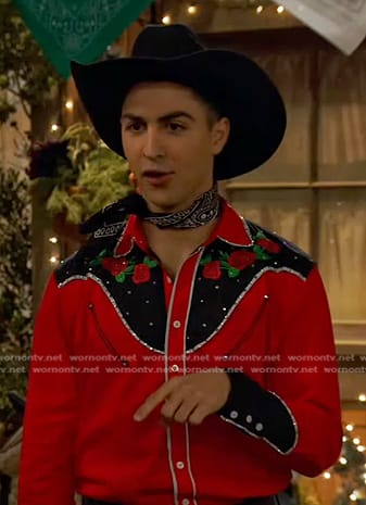 Parker’s red colorblock western shirt on Bunkd