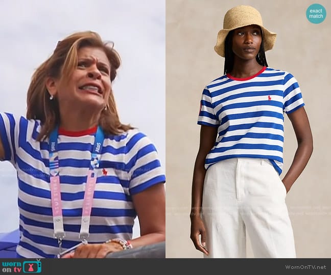Polo Ralph Lauren Team USA Striped Jersey Tee in Sapphire /Ceramic White worn by Hoda Kotb on Today