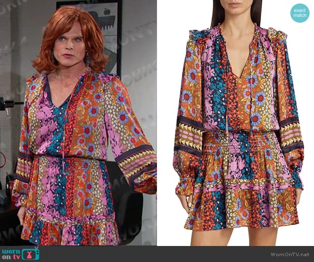 Ramy Brook Makenna Floral Smocked Minidress in Multicolor Boho worn by Leo Stark (Greg Rikaart) on Days of our Lives