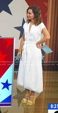 Rebecca’s yellow printed platform sandals on Good Morning America