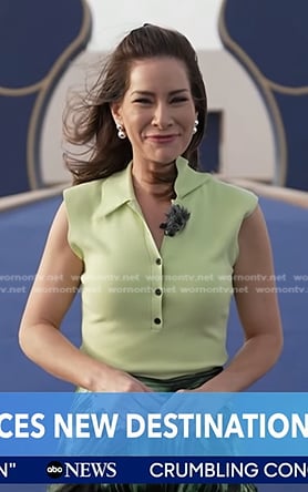 Rebecca’s yellow top and green printed skirt on Good Morning America