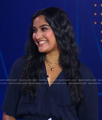Reena’s navy drawstring waist jumpsuit on Good Morning America