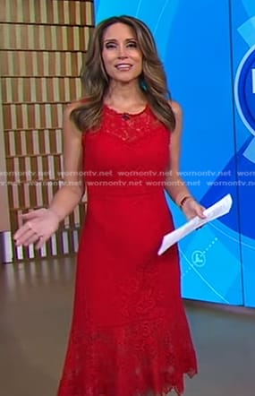 Rhiannon’s red sleeveless lace dress on Good Morning America