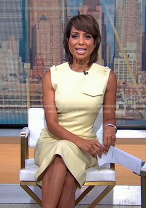 Sade Baderinwa’s yellow sleeveless sheath dress on Good Morning America
