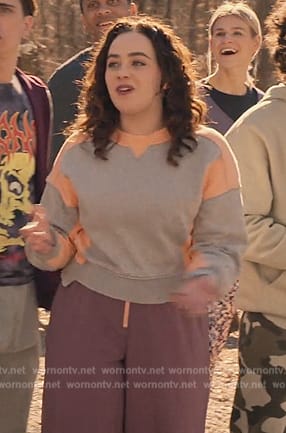 Samanta’s gray two-tone sweatshirt on Cobra Kai