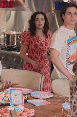 Samantha’s red printed mini dress on Cobra Kai