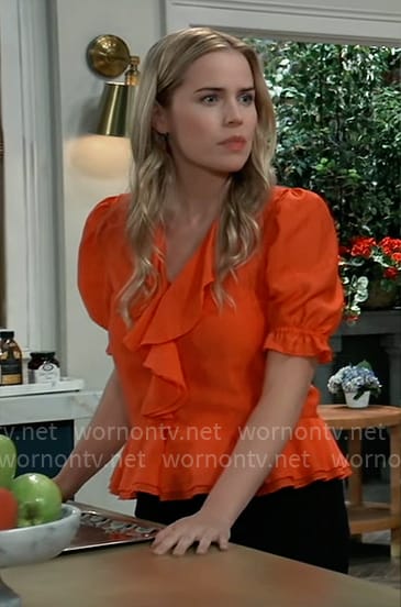 Sasha’s red blouse with ruffles on General Hospital